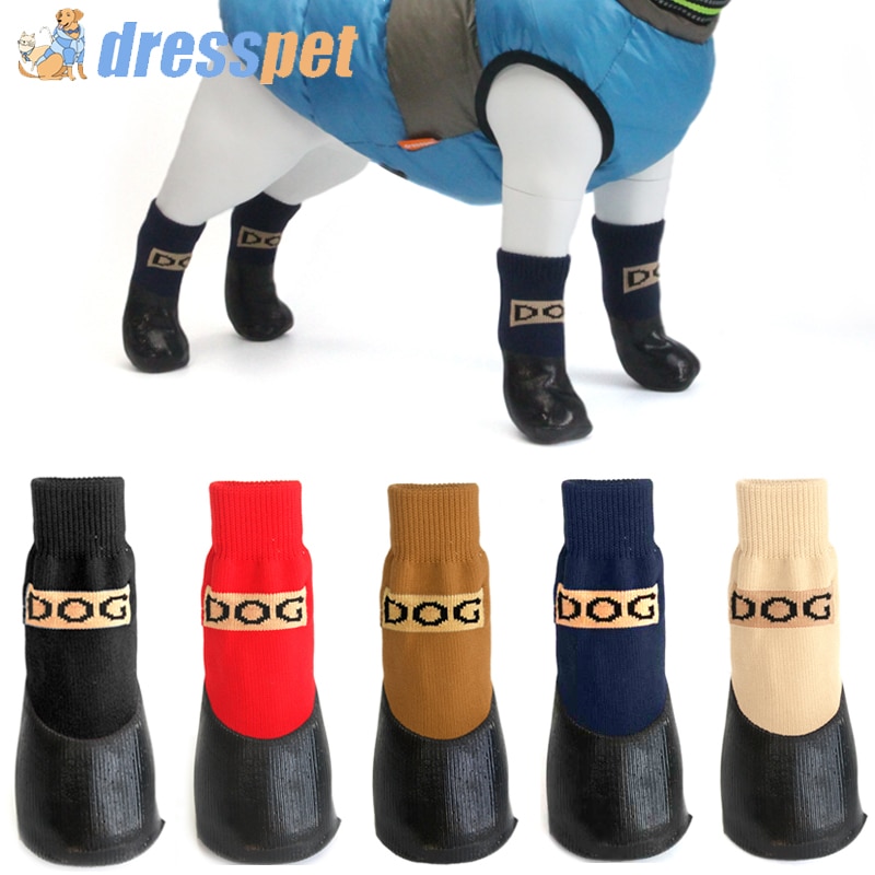 Warn Pet Dog Shoes XS/XL Rubber Waterproof 4pcs/Set Soft Cotton Non-slip Knit Breathable Rain Snow Boots Socks For Small Dogs