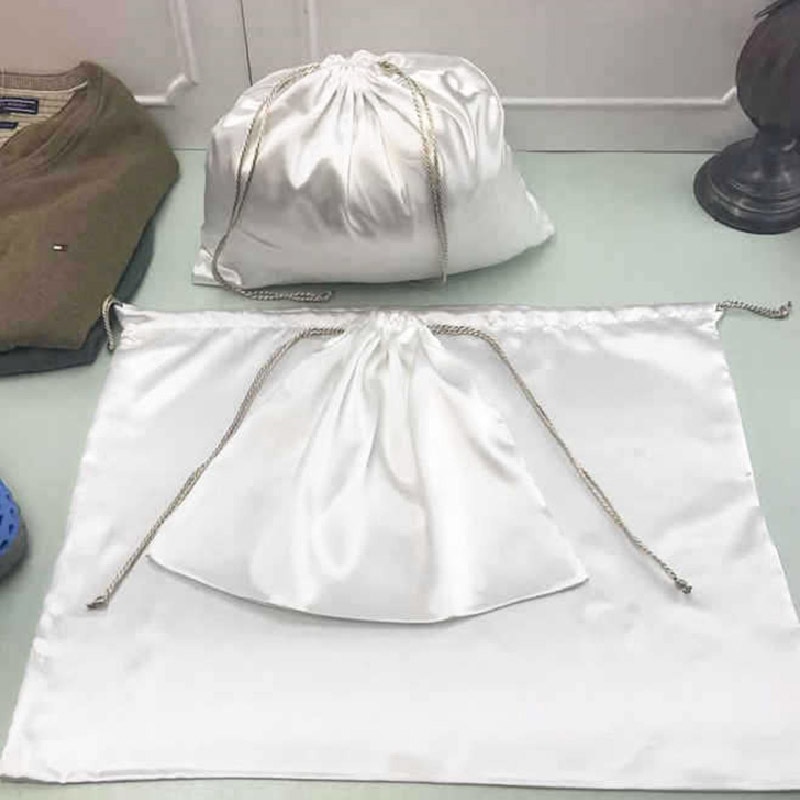 White Bag Dust Bag Anti-dust Bag Pocket Drawstring Bag Custom Environmental Storage Bag Clothing Shoe Storage Bag Satin Silk