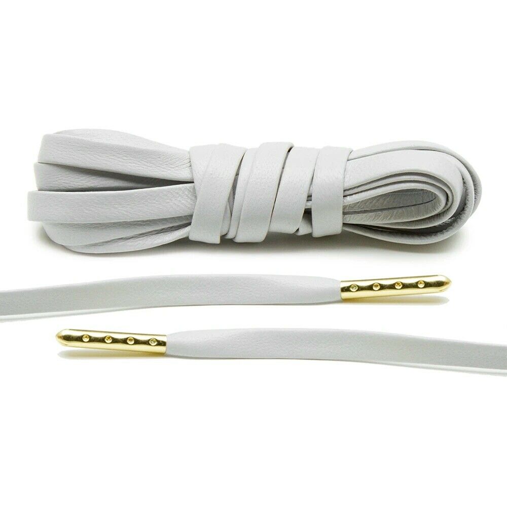 White Leather Shoe Laces Luxury Leather Shoelaces for Sneakers W/ Gold Tips