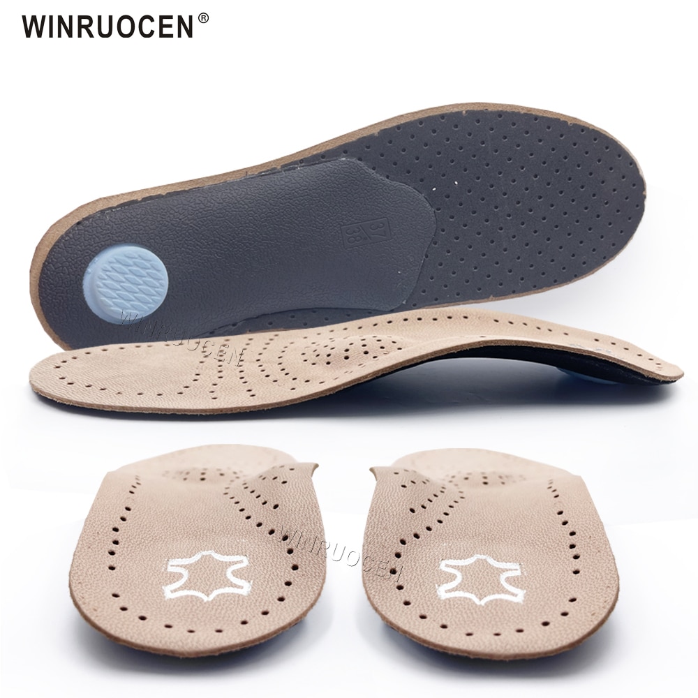WINRUOCEN Genuine Leather Orthopedic Insoles Arch Support Plantar Fasciiti Foot insoles X/O Leg Insoles For Men Women Insert Pad
