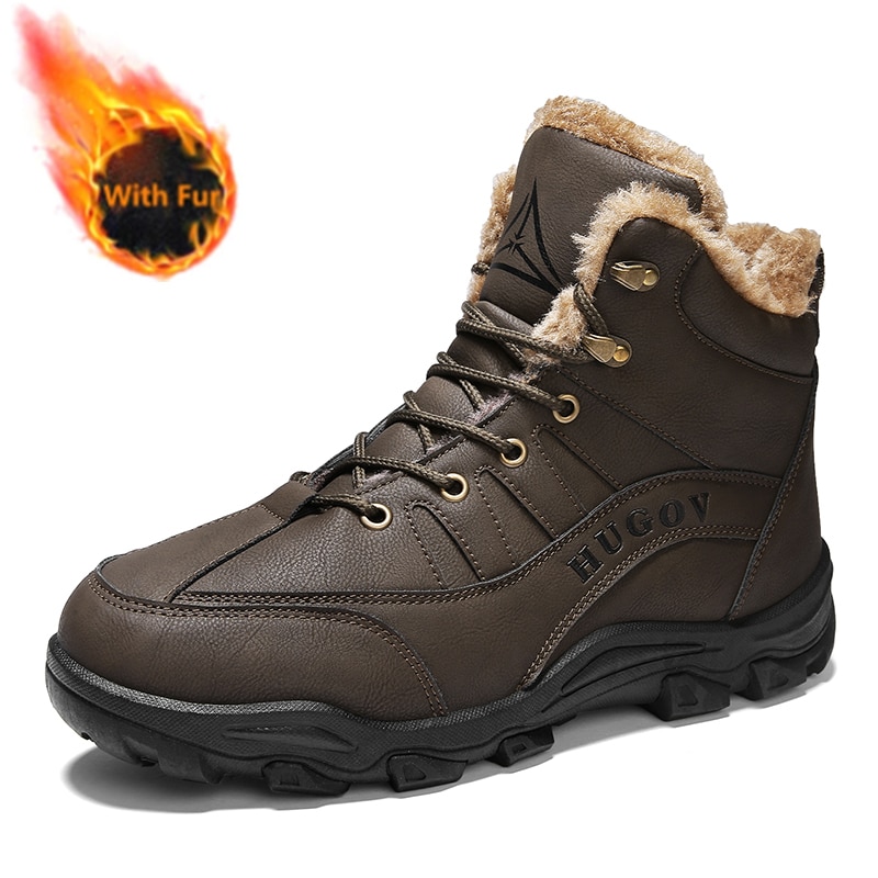 Winter Leather Men's Shoes Thick Warm Snow Boots Ankle Boots Outdoor Waterproof Winter Boots Comfortable Non-slip Hiking Boots