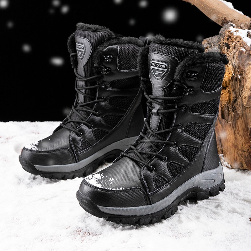 Winter Men's Hiking Boots Couple Snow Boots Plus Velvet Warm Side Zipper Outdoor Casual Boots Resist Men's Cotton Shoes Womem