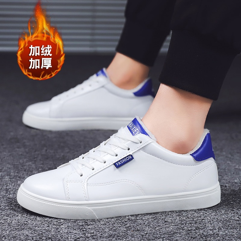 Winter new men's shoes Korean version of the trend of wild white shoes student board shoes men's sports casual shoes warm cotton