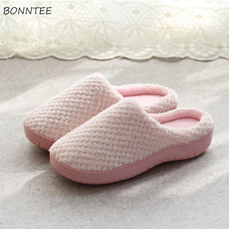 Winter Sippers Women Simple Comfortable Soft Plush Home Slipper Womens Warm Casual Flat with Non-slip Korean Style Cotton Shoes
