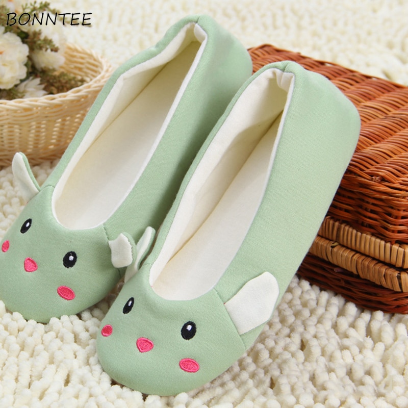 Winter Slippers Women Basic Shoes Cute Cartoon Kawaii Girls Simple Daily Soft Comfortable Flat with Indoor Casual Japanese Style
