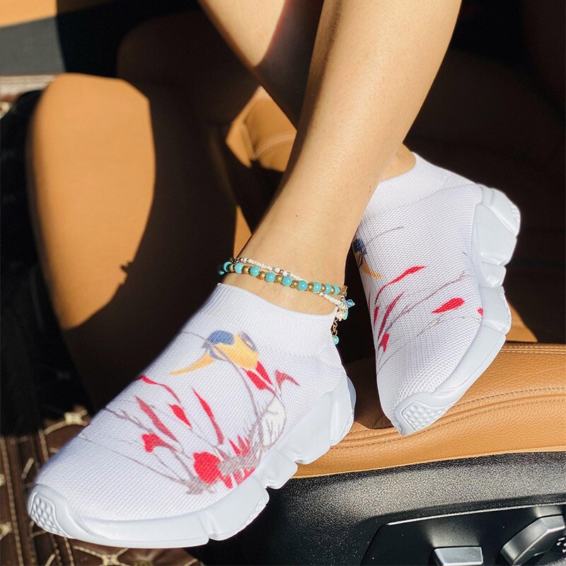 Woman Knitting Shoes Landscape Drawing Ladies Vulcanized Cusual Comforta Breathable Female Slip On Walking Shoes Fashion