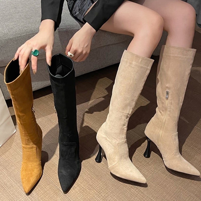Women 2021 New Modern Boots Fashion Female Round Toe Casual Shoes Ladies 9 CM Heels Shoes Woman Knee High Chelsea Boots