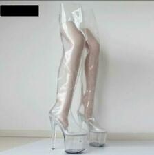 Women Clear Transparent Over Knee Thigh Boots High Heel Platform club Shoes 0619