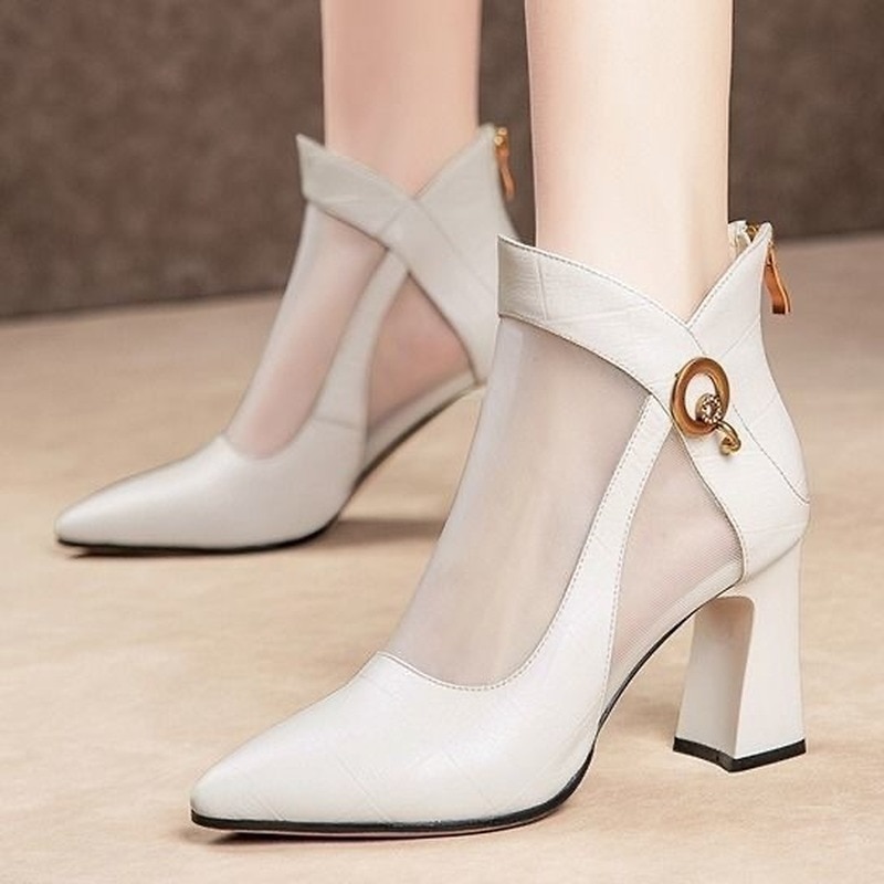 Women Crystal Lace Zip Mesh Pumps Woman High Heels Summer Female Shoes Classics Solid Platform Sandals Ladies Party Shoes 2021