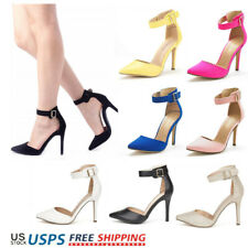 Women D'Orsay High Heel Pump Shoes Ankle Strap Pointed Toe Wedding Dress Shoes