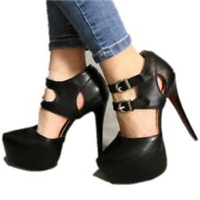 Women Fashion Closed Toe Cutout Ankle Strap High Heel Court Shoes Size 4.5-12.5
