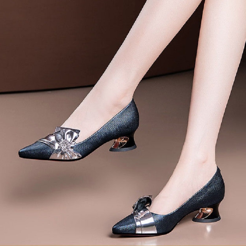 Women Fashion Sweet Navy Blue Spring Party High Heel Shoes Lady Cool Black Summer Heel Pumps Zapatos De Mujer Cool Shoes G6406i