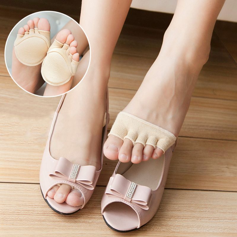 Women Girls Half Five Finger Sock Cotton Summer Invisible Non-slip Sandals Toe Forefoot High Heels Sweat-absorbent Socks
