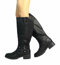 Women Ladies Low Heel Knee High and up Riding Boots Zipper Wide-Calf Shoes Size