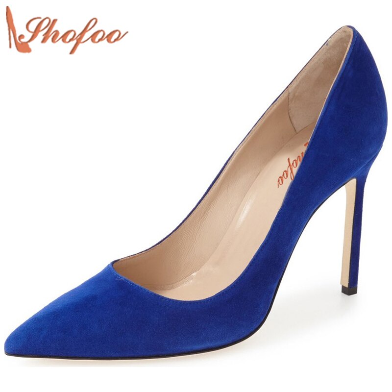 Women Navy Blue Kate Heels Shoes 2021 Brand Designer Thin High Heels Pumps Shofoo Shoes Large Size 47 Shofoo Autumn Shoes