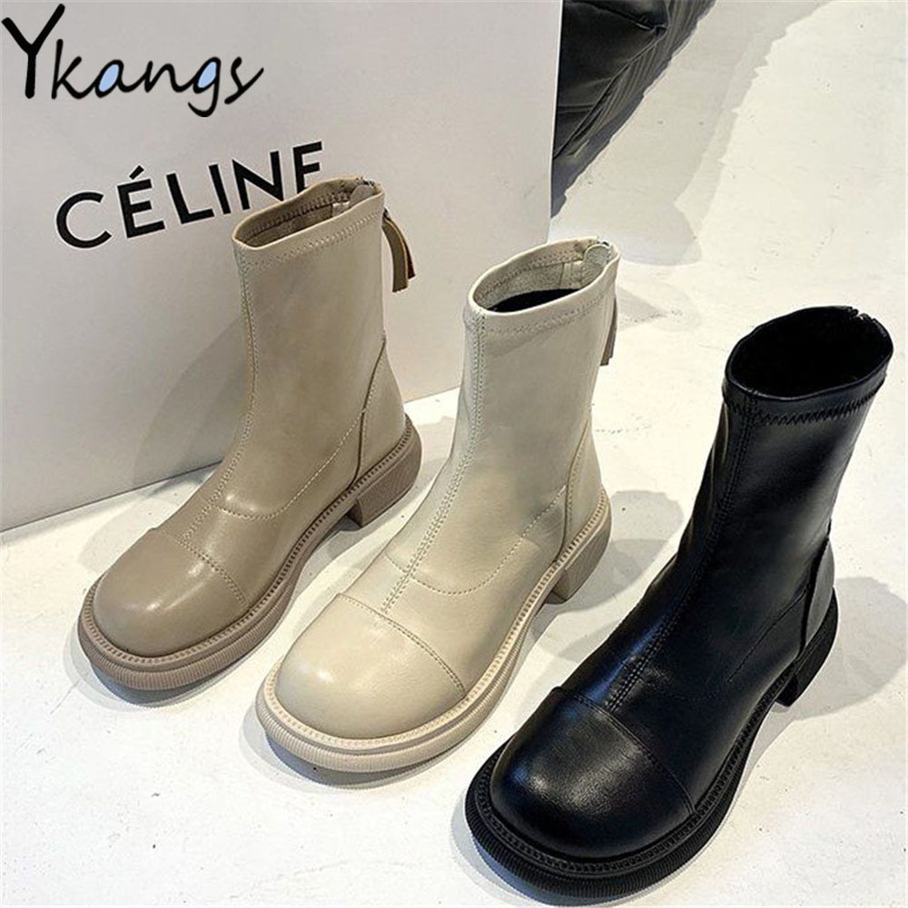 Women Round Toe Zipper Casual Personality Gothic Short Boots Pu Leather Spring Fashion Ladies Martin Shoes Comfortable Footwear