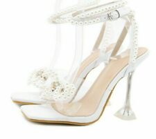 Women Sexy Glitter High Heels String Beaded Sandals Buckle Dressy Evening Shoes