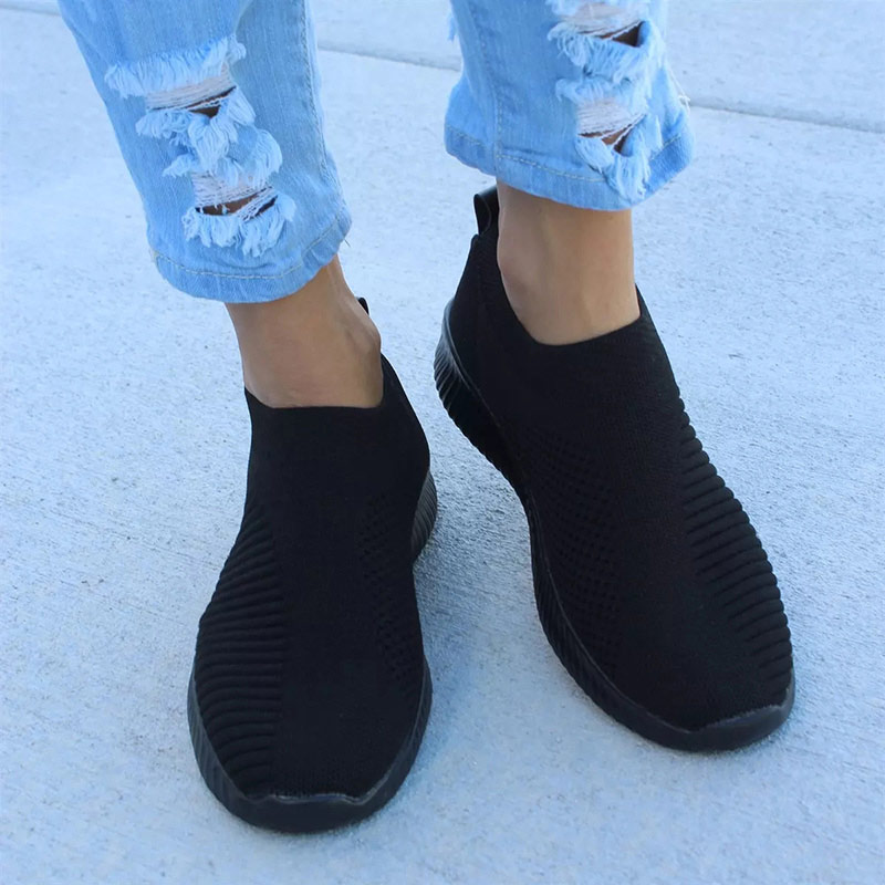 Women sneakers 2021 knitted casual slip on female flats shoes mesh soft walking footwear women vulcanize shoes tenis feminino