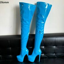 Women Spring Thigh Boots Patent Thin High Heels Round Toe Party Shoes Size 5-20