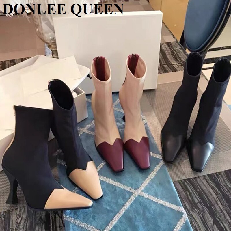 Women Stretch Ankle Boots Fashion Concise Sexy Autumn Winter Thin Heels Shoes Brand Chelsea Short Boots Party Dress Botas De Muj