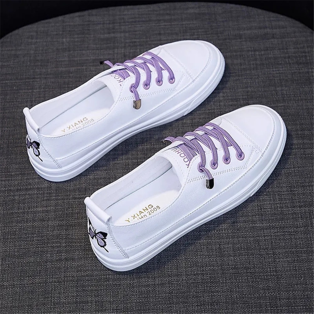 Women White Embroidery Shoes 2021 New Arrival Fashion Casual Platform Flats Breathable Comfort Skateboarding Vulcanized Sneakers