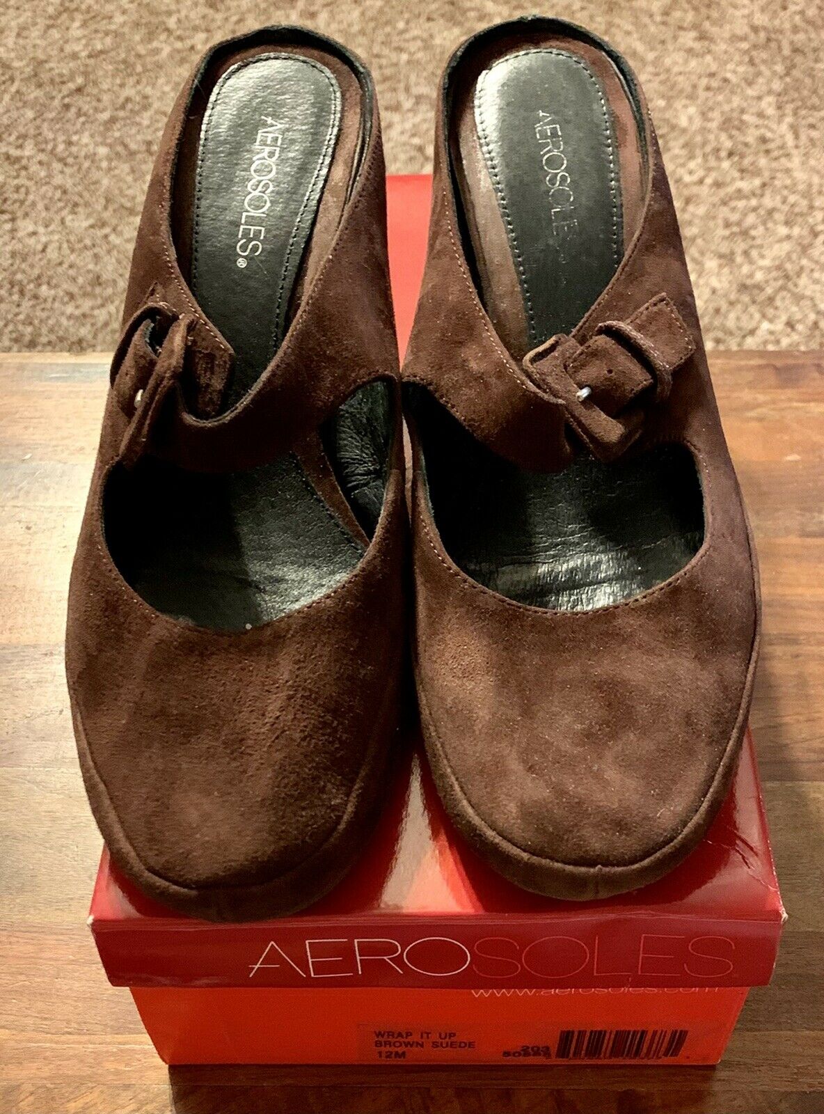 Women’s Aerosoles Wrap It Up Brown Suede Embroidered 12 M Shoes Slides Mules EUC