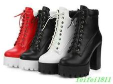 Womens Ankle Boots Lace Up Block High Heels Knight Dress Party Casual Shoes Size