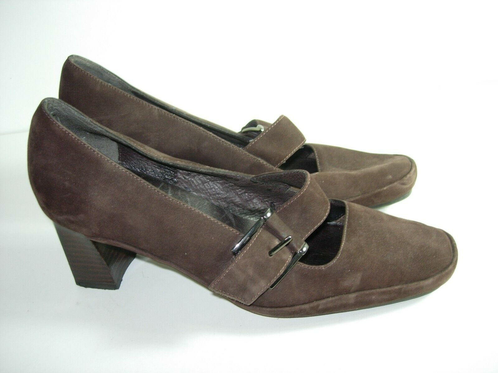 WOMENS BROWN SUEDE AEROSOLES MARY JANES PUMPS CAREER HIGH HEELS SHOES SIZE 9 M
