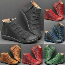 Women's Casual Ankle Boots Round Toe Shoes Flat Leather Retro Strap Boots Shoes