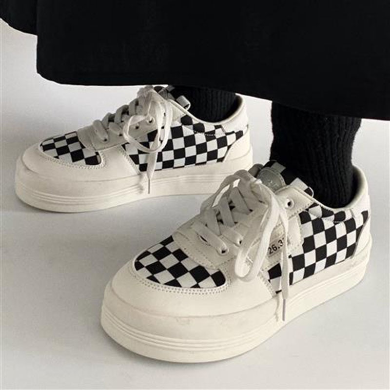Women's Checkered Tennis Platform Canvas Sneakers 2021 Fashion New Female Casual Vintage Vulcanized Vans Student Sport Shoes