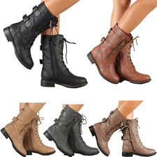 Womens Combat Military Boots Lace Up Buckle New Women Fashion Boot Shoes Size