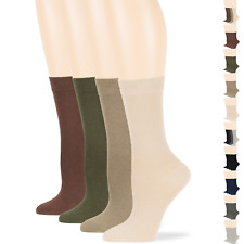 Women's Cotton 4 Pack Solid Crew Socks L-M Black-Navy-Brown-Beige-Khaki-Grey