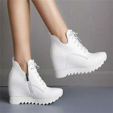 Women's Cow Leather High Heel Sneakers Wedges Tennis Shoes Sports Casual Shoes