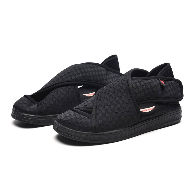 Women's Diabetic Shoes Black Light Summer Breathable Anti-Slip Walking Sandal Adjustable Hook&Loop for Ladies