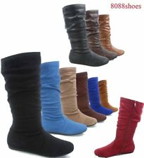 Women's Fashion Causal Zipper Round Toe Slouchy Flat Mid-Calf Boot Shoes NEW