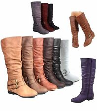 Women's Fashion Low Flat Heel Mid-Calf Knee High Riding Boot Shoes Size 5 -11