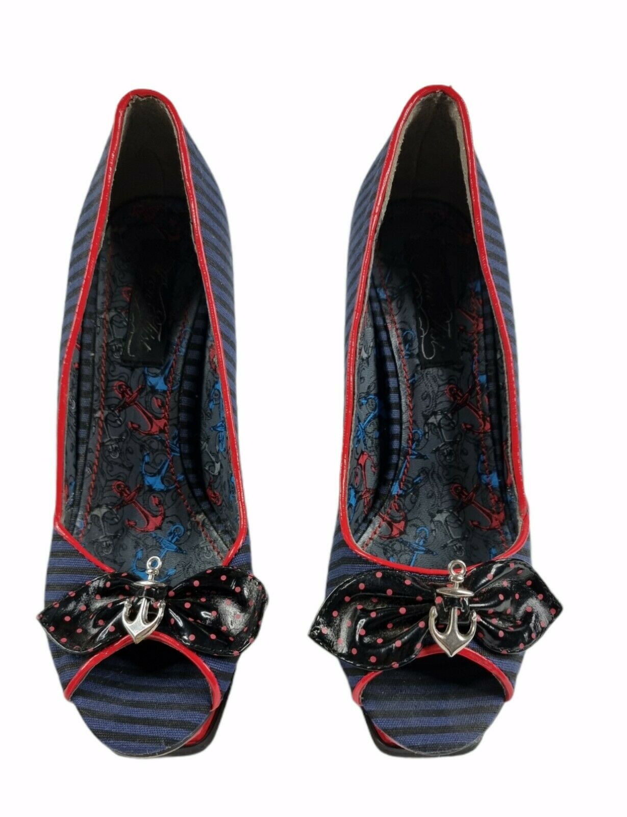 Womens High Heels Platform Shoes Iron Fist US 7 Sailor Anchor Punk Emo Red Blue