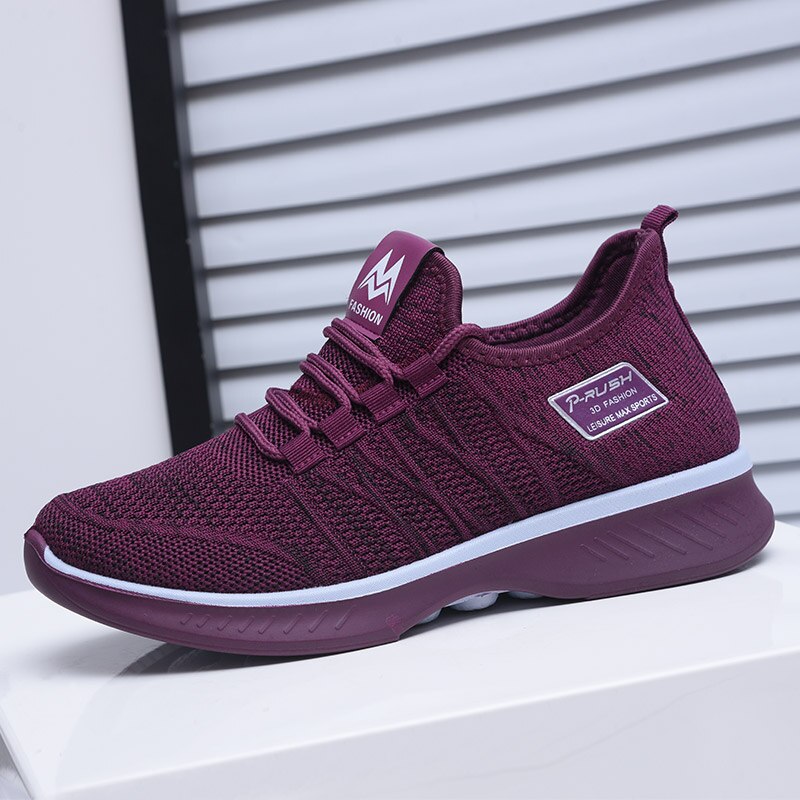 Women's knitted walking shoes with thick soles with slope heel fashionable sports shoes women's casual shoes purple breathable