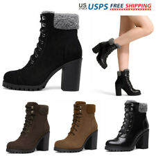 Women’s Lace up Boots Chunky Block High Heel Ankle Booties Shoes Size 5-11