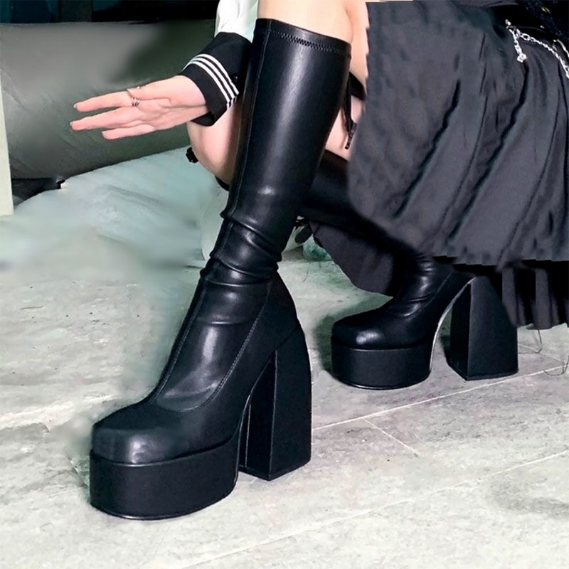 Women's Leather Ankle Boots 2021 Fashion Women's Winter High Boots Platform Autumn Shoes For Woman Dress Party Long Boots 35-43