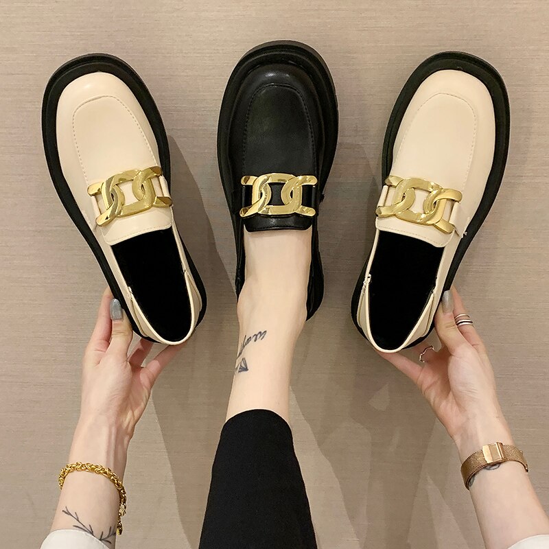 Womens Loafers Shoes Female Footwear Oxfords Women's Round Toe Slip-on Casual Sneaker Clogs Platform All-Match Dress Leather