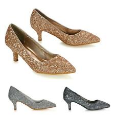 Womens Low Heels Ladies Pointed Toe Glitter Court Shoes Formal Dressy Wear 3-8