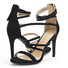 Womens Open Toe Ankle Strappy Back Zipper Heeled Sandals Dress Shoes Size Black