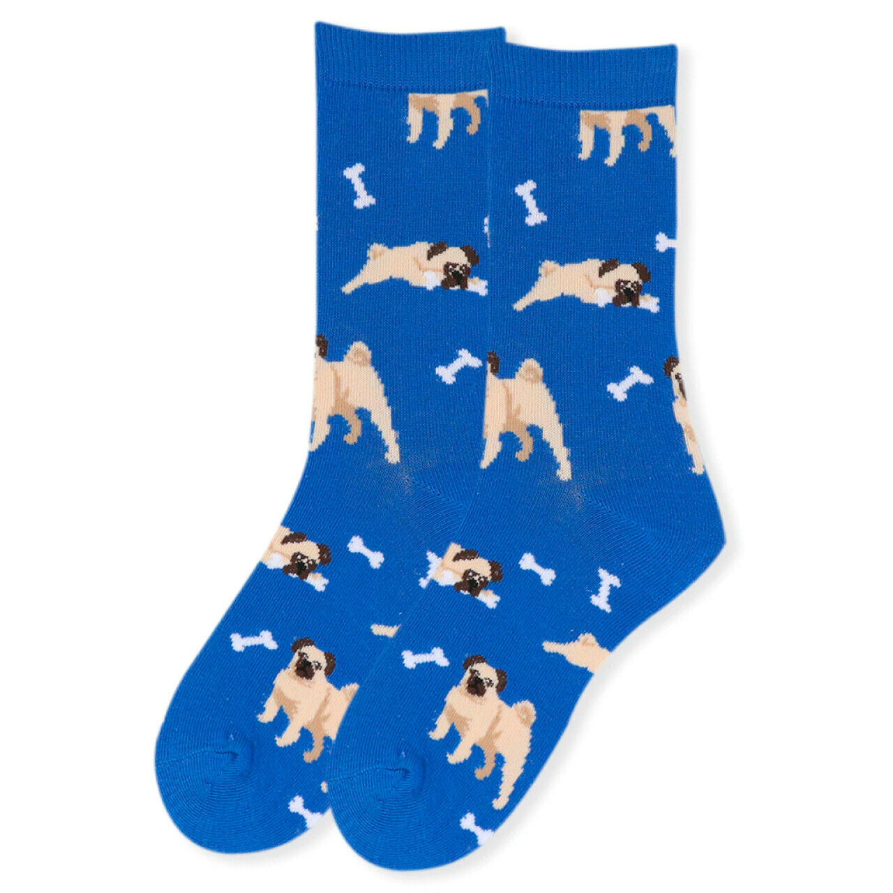 Women's Pug Dog Novelty Dress Socks Size 9-11 Shoe Size 4-10 Blue
