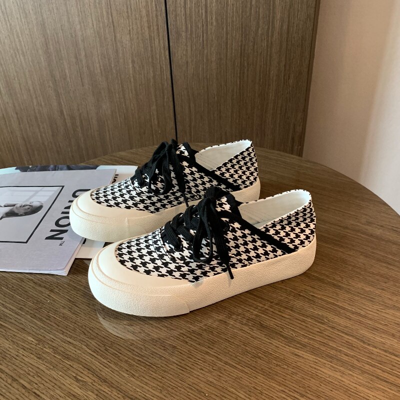 Women's Shoes British Style Canvas Shoes Women's 2021 Summer Plaid Academy Style Casual Shoes Two-Way Wear Board Walking Shoes