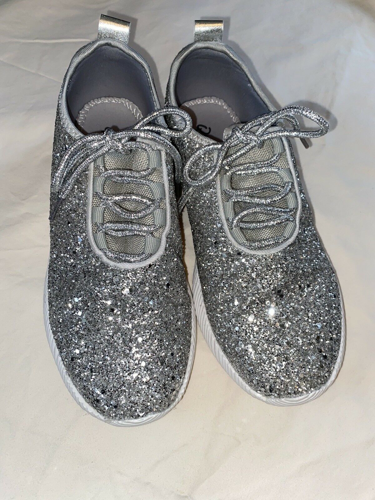 Women’s Silver Glitter Sneakers Size 7 Shoes By Qupid - Gently Worn