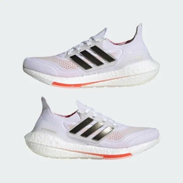 Women's Size 9 Adidas Ultraboost 21 Shoes Sneakers White/Black/Solar Red S23840
