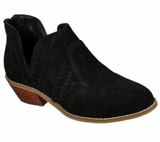 Womens Skechers 44649 Darler Casual Dressy Suede Demi Boot Zip Up Shoes Black