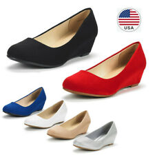 Women's Slip On Pump Shoes Mid Wedge Heel Round Toe Comfort Pump Dress Shoes