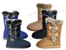 Women's Winter Boots Faux Suede Fashion Button 10" Mid Calf Warm Fur Snow Shoes